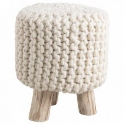 Valkoinen villa pyöreä uloste ja puujalat: valkoinen vitun pouf Sweet Sitting & Scandinavian Cocooning itse pääkonttori