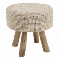 Round stool in rush and wood