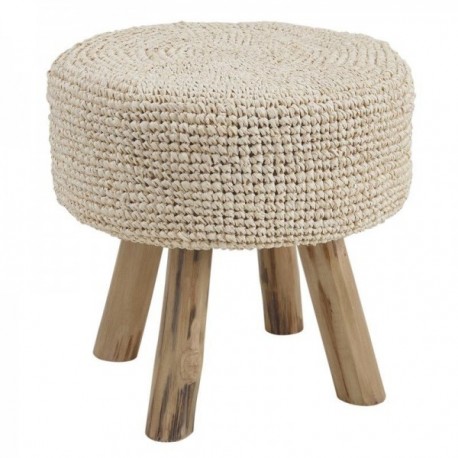 Round stool in rush and wood