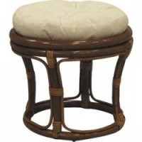 Round brown rattan stool with cushion in 100% cotton fabric