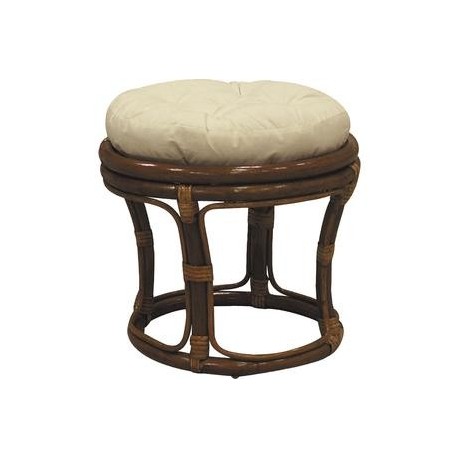 Sgabello rotondo in rattan marrone con cuscino in tessuto in cotone 100%
