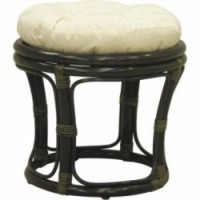 Round black rattan stool with cushion in 100% cotton fabric