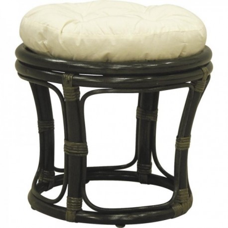 Round Pool Rattan Black Seat Cushion Bomull: Round Pouf Seat Fabric 100% Bomull & Natur Side Sitt & Chic
