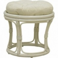 Round white rattan stool with cushion in 100% cotton fabric