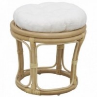 Natural Rattan Runde Taburet med bomuldspude: Chic Wadded Round Pouf & Boho inde i Bohe