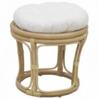 Round stool in natural rattan with cushion in 100% cotton fabric