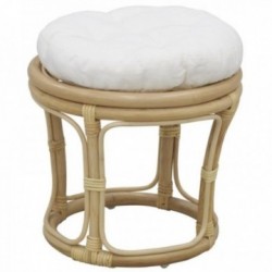 Tabouret Rond Rotin Naturel avec Coussin Coton : Pouf Assise Ronde Tressée Chic & Siège d'Appoint Boho Intérieur