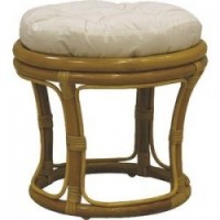 Round stool in honey rattan with cushion in 100% cotton fabric