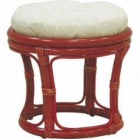 Round red rattan stool with cushion in 100% cotton fabric