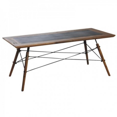 Coffee table in solid suar wood and metal