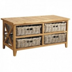 Coffee table in teak wood 4 drawers in poelet
