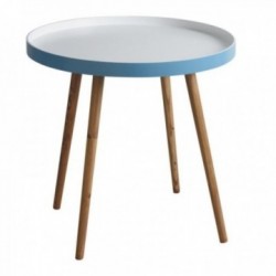 Side coffee table in wood and blue lacquered MDF