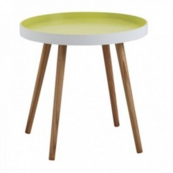 Table basse d'appoint ronde en bois laqué blanc et vert anis