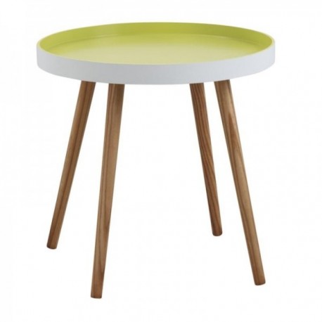 Runde træ side bord og hvid lakeret mdf og anise grøn