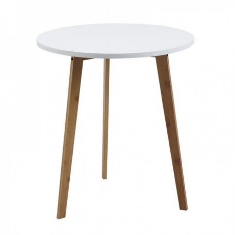 Round side coffee table in wood and white lacquered MDF