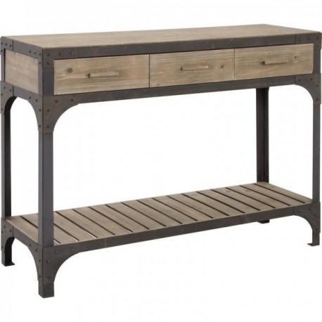 Console table in wood and industrial metal