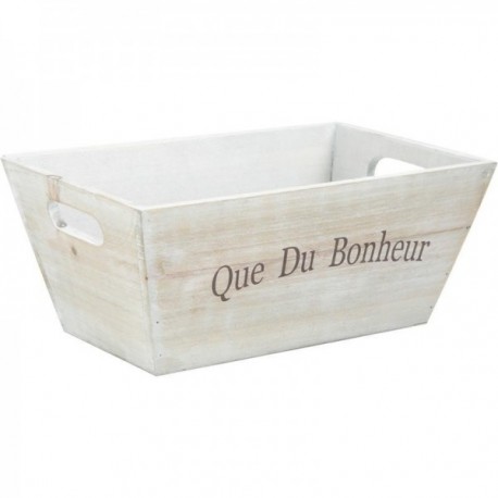 Bleached wooden basket "Que Du Bonheur"