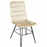 Chair in natural rattan and metal