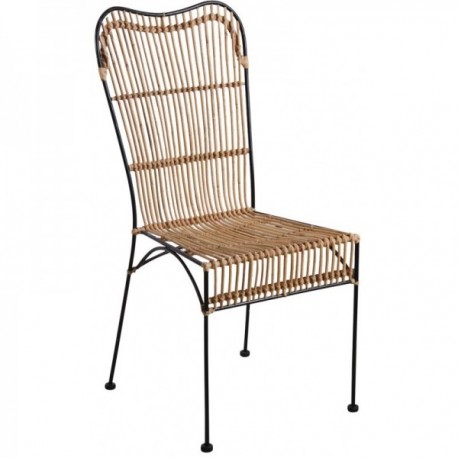 Chair in natural rattan and black metal