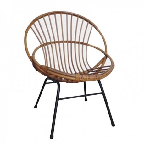 Round armchair in lacquered rattan and metal