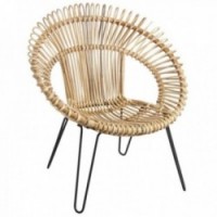 Round armchair in natural rattan