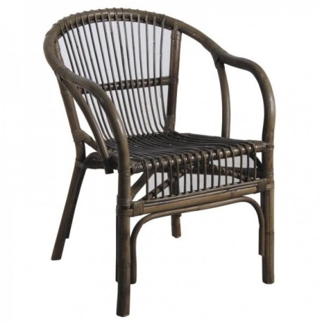 Gray rattan armchair with armrests