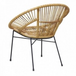 Round chair in gray rattan and metal