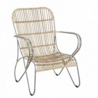 Armchair in metal and natural rattan