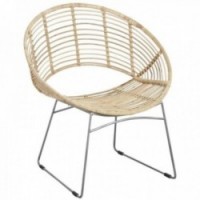 Round armchair in metal and natural rattan