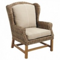 Armchair in antique gray poelet and teak