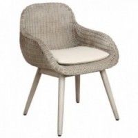 Armchair in white rattan and wood