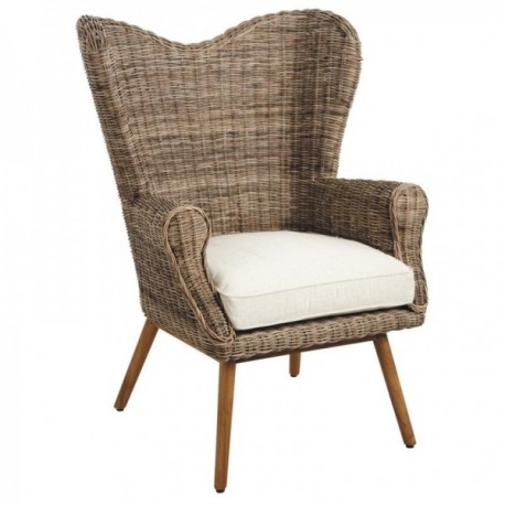 Armchair in gray poelet and teak