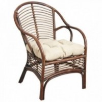 Brown rattan armchair with cushion