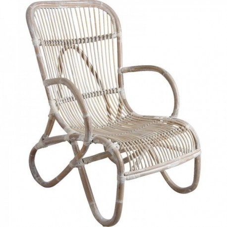 White patinated rattan armchair