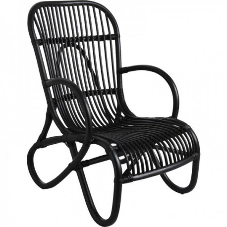 Black lacquered rattan armchair