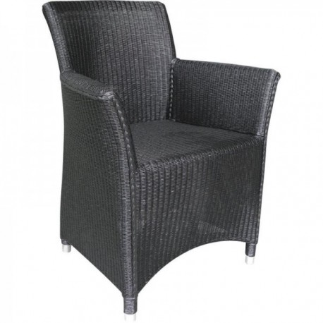 Armchair with armrests in loom and black rattan