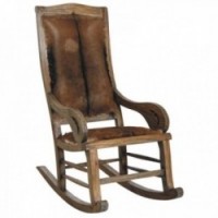 Fauteuil à bascule en bois et peau de chèvre, rocking chair rustique naturel et confortable