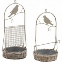 Mangeoire à oiseaux en osier et métal - lot de 2