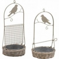 Wicker and metal bird feeder - set of 2