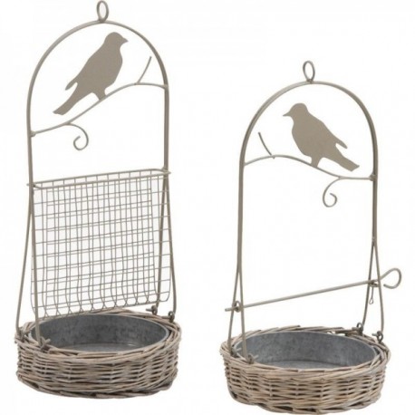 Manger de aves en mimbre y metal - conjunto de 2