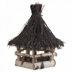 Mangeoire à Oiseaux en Bois et Branchage Cabane Suspendue Naturelle & Nichoir Décoratif pour Jardin et Balcon