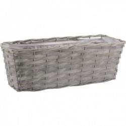 Wicker and gray wood planter