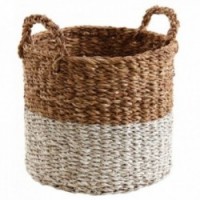 Pyöreä ruukujen välimuisti luonnollisessa ja valkoisessa meri-narissa