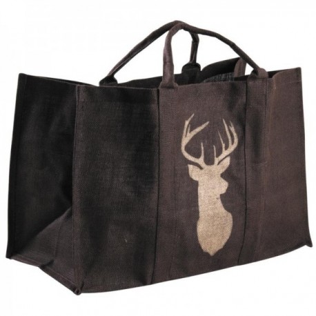 Brown laminated jute log bag with deer