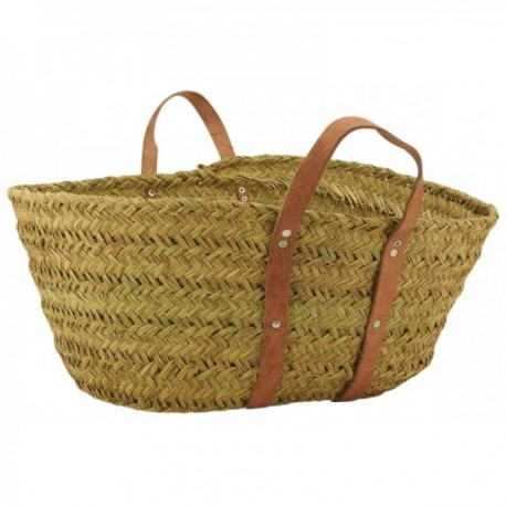 Log basket in rush and leather