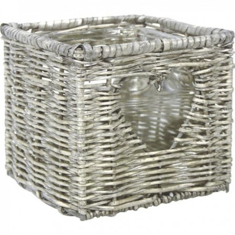 Gray wicker and glass tealight holder