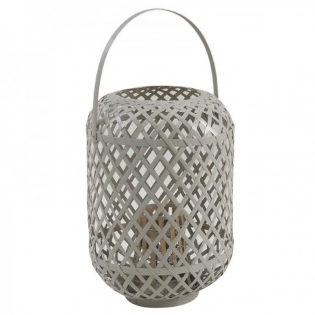 Lantern in gray lacquered bamboo and glass