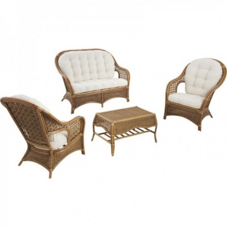 4-piece living room set in varnished stained rattan