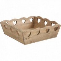 Square wooden basket with heart-shaped decoration