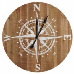 Horloge murale boussole en bois